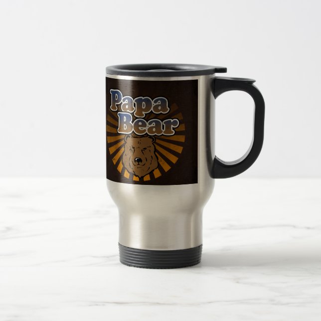 Cool Papa Bear, Brown/Blue/Gold Dad Gift Travel Mug (Right)