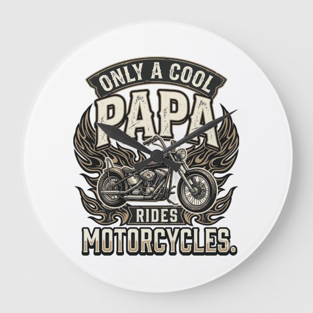 Cool Papa Motorcycle Vintage Biker Large Clock (Front)