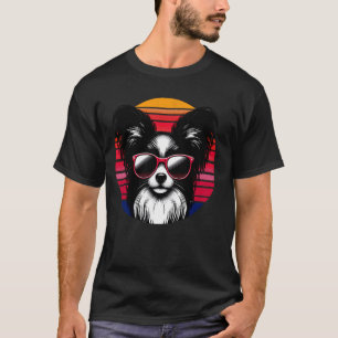 Cool Papillon Dog Vintage Retro Sunset Sunglasses T-Shirt