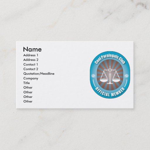Customizable Cool Paralegals Club Business Card