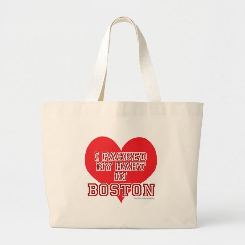 Cool Parked Heart In Boston Funny Slogan Large Tote Bag