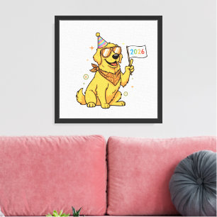 Cool Party Golden Retriever Dog Happy New Year Canvas Print