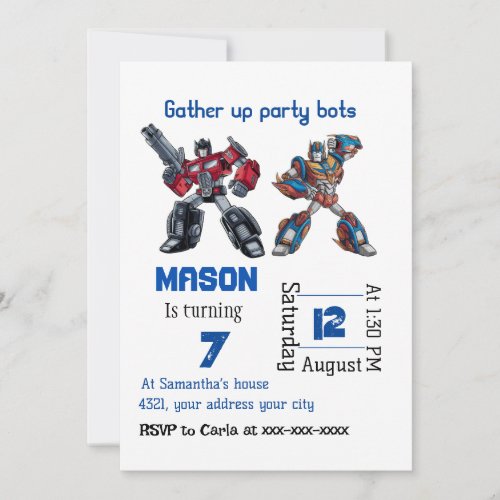 Cool party robots birthday  invitation