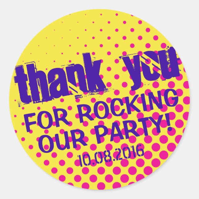Cool Party Rock Halftone Sticker Yellow and Pink (Front)