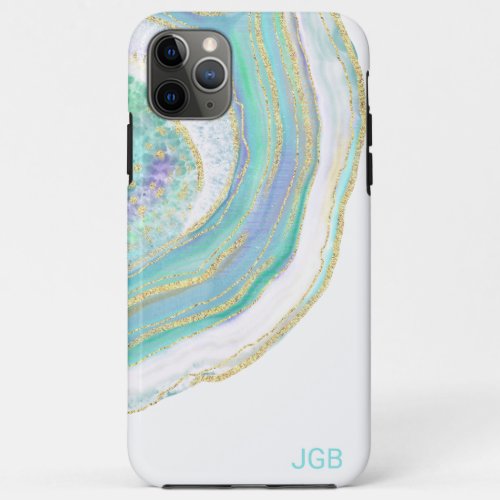 Cool Pastel Aqua and Purple Agate with Monogram iPhone 11 Pro Max Case