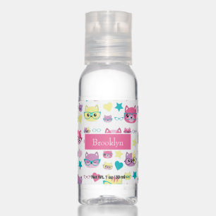 Cool Pastel Cats With Glasses Pattern, Pink Hand Sanitizer
