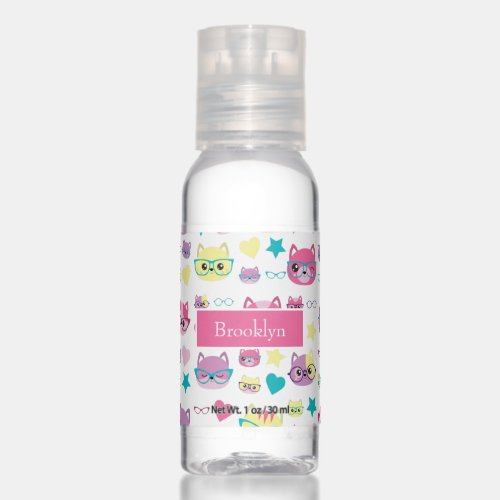 Cool Pastel Cats With Glasses Pattern Pink Hand Sanitizer