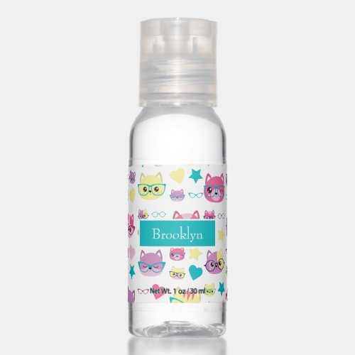 Cool Pastel Cats With Glasses Pattern Teal Hand Sanitizer