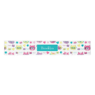 Cool Pastel Cats With Glasses Pattern, Teal Ruler