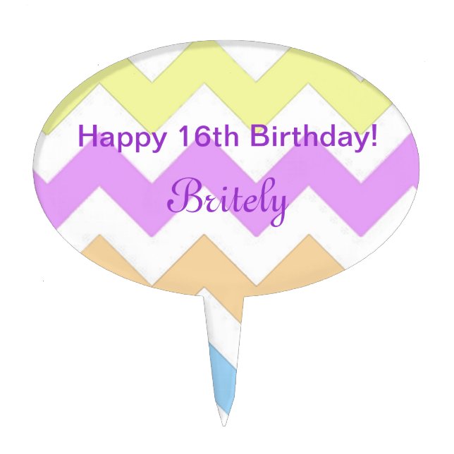 cool pastel color zigzag happy birthday cake topper (Front)
