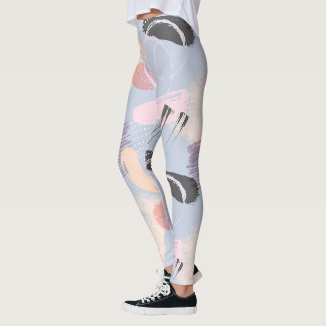 Cool pastel colors brushstrokes collage leggings (Left)