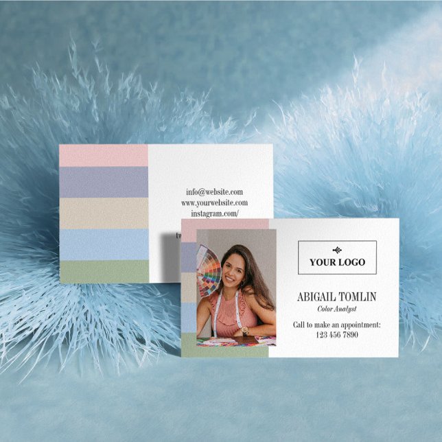 Cool Pastel Colors Logo Personal Photo Business Card (Creator Uploaded)