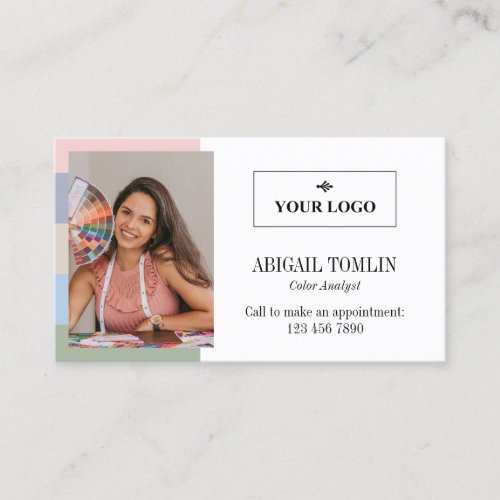 Cool Pastel Colors Logo Personal Photo Business Card