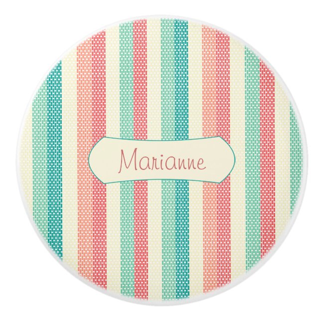 Cool Pastel Denim Stripes Personalized Ceramic Knob (Front)