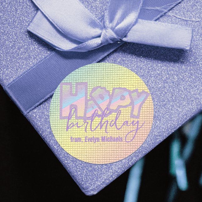 Cool Pastel Graffiti On Mosaic Tile Happy Birthday Classic Round Sticker (Creator Uploaded)