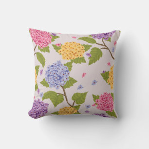 Cool Pastel Hydrangea Flower Pattern Throw Pillow