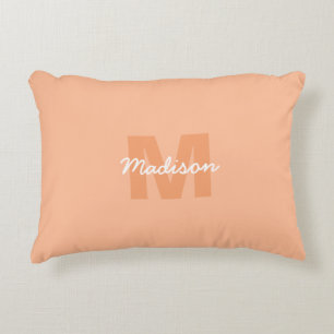 Cool pastel peach color with Custom Monogram name Accent Pillow