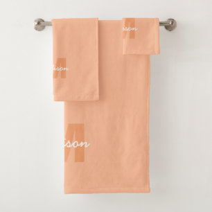 Cool pastel peach color with Custom Monogram name Bath Towel Set