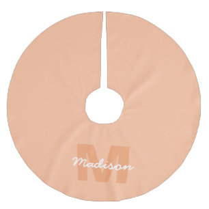 Cool pastel peach color with Custom Monogram name Brushed Polyester Tree Skirt