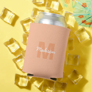 Cool pastel peach color with Custom Monogram name Can Cooler