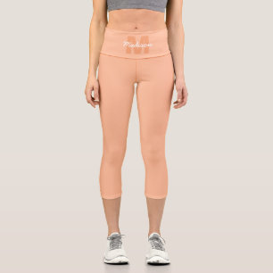 Cool pastel peach color with Custom Monogram name Capri Leggings