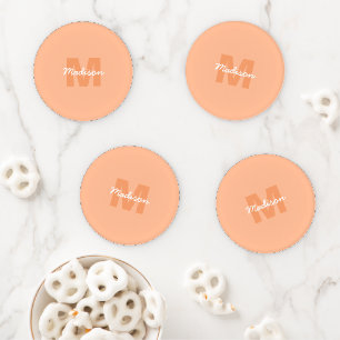 Cool pastel peach color with Custom Monogram name Coaster Set