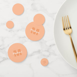 Cool pastel peach color with Custom Monogram name Confetti