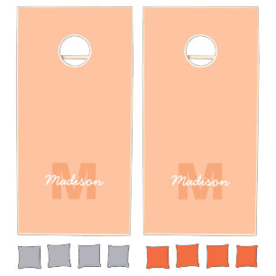 Cool pastel peach color with Custom Monogram name Cornhole Set