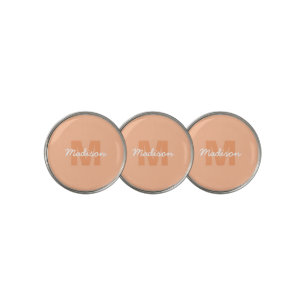 Cool pastel peach color with Custom Monogram name Golf Ball Marker