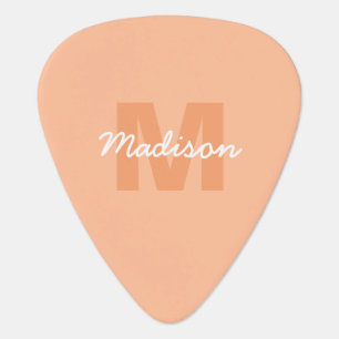Cool pastel peach color with Custom Monogram name Guitar Pick