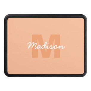 Cool pastel peach color with Custom Monogram name Hitch Cover