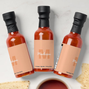 Cool pastel peach color with Custom Monogram name Hot Sauces