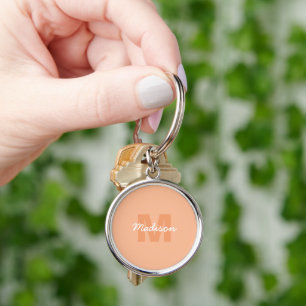 Cool pastel peach color with Custom Monogram name Keychain
