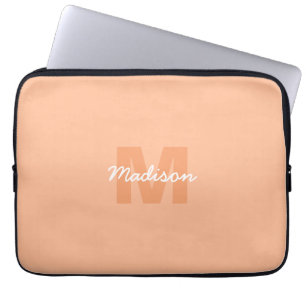 Cool pastel peach color with Custom Monogram name Laptop Sleeve