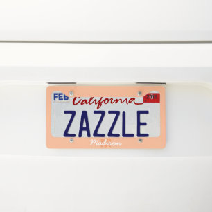 Cool pastel peach color with Custom Monogram name License Plate Frame