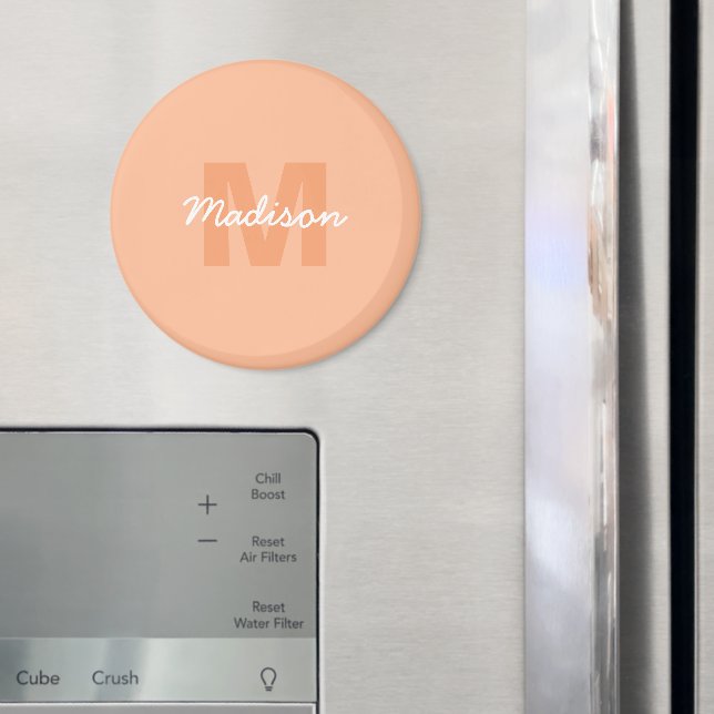 Cool pastel peach color with Custom Monogram name Magnet (In Situ (Fridge))