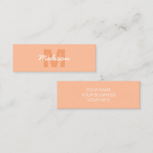 Cool pastel peach color with Custom Monogram name Mini Business Card