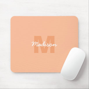 Cool pastel peach color with Custom Monogram name Mouse Pad