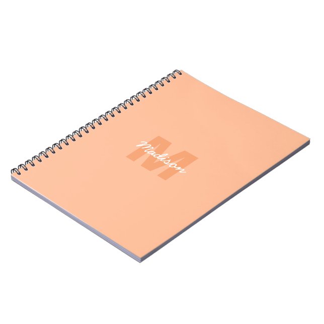 Cool pastel peach color with Custom Monogram name Notebook (Left Side)