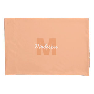 Cool pastel peach color with Custom Monogram name Pillow Case