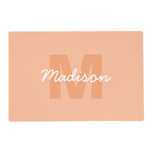 Cool pastel peach color with Custom Monogram name Placemat