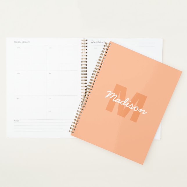 Cool pastel peach color with Custom Monogram name Planner (Display)