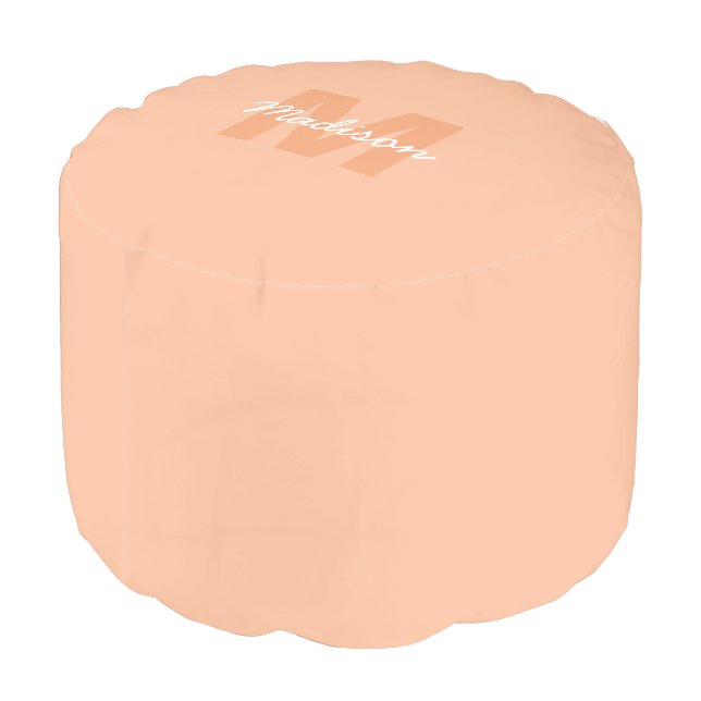 Cool pastel peach color with Custom Monogram name Pouf (Angled Back)