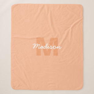 Cool pastel peach color with Custom Monogram name Sherpa Blanket