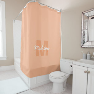 Cool pastel peach color with Custom Monogram name Shower Curtain