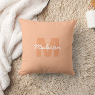 Cool pastel peach color with Custom Monogram name Throw Pillow