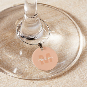 Cool pastel peach color with Custom Monogram name Wine Charm