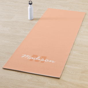 Cool pastel peach color with Custom Monogram name Yoga Mat