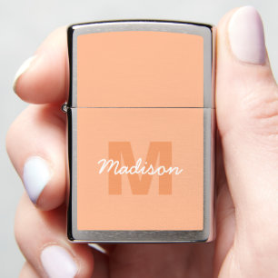 Cool pastel peach color with Custom Monogram name Zippo Lighter