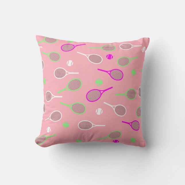 Cool Pastel Pink Retro Tennis Racquets Pattern    Throw Pillow (Front)
